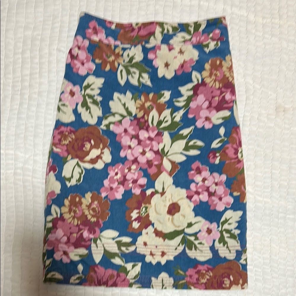 Floral Blue/Pink/Green Needlecord Skirt